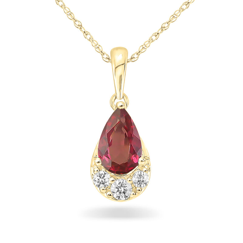 Pear-Shaped Ruby & Diamond Drop Pendant in 10k Yellow Gold image number null