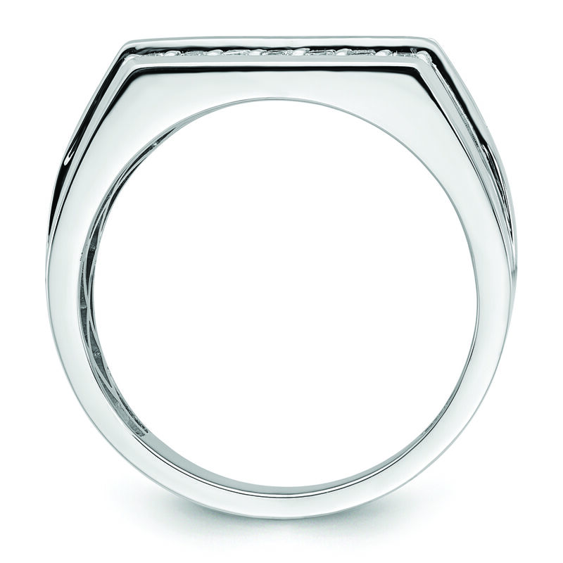 Men's Princess-Cut Sapphire Center & Lab Grown Diamond Three-Row Ring in 10k White Gold image number null