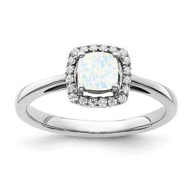 Cushion-Cut Created Opal & Diamond Halo Ring in Sterling Silver