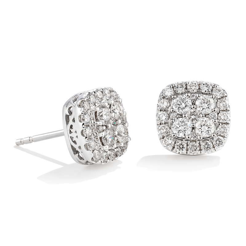 Lab Grown 1ctw. Cushion Diamond Cluster Stud Earrings in 14k White Gold image number null