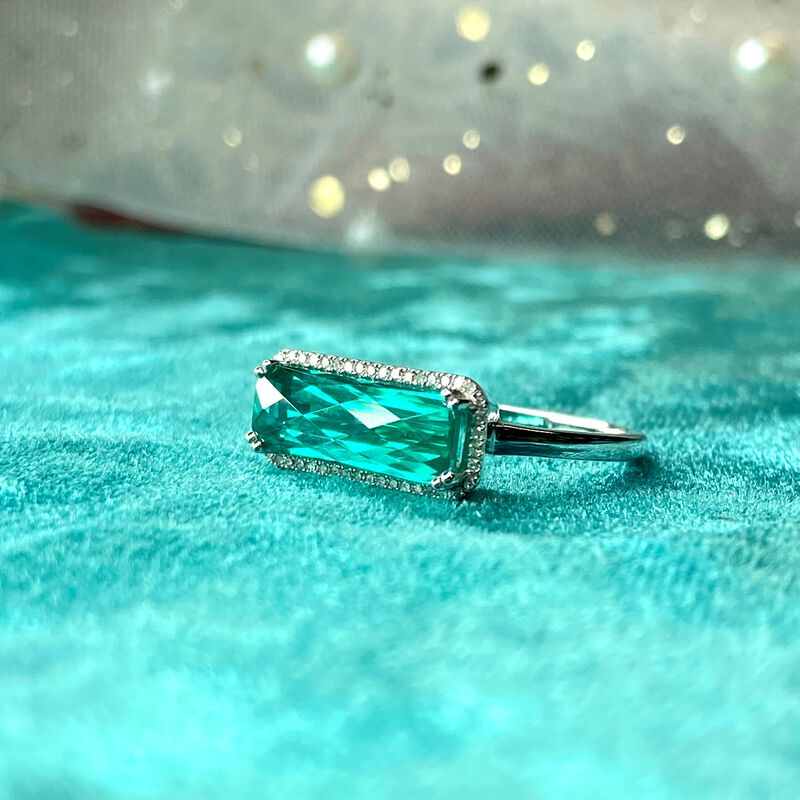 Fiji Blue Sideways Created Spinel Gemstone & Diamond Ring in 14k White Gold image number null