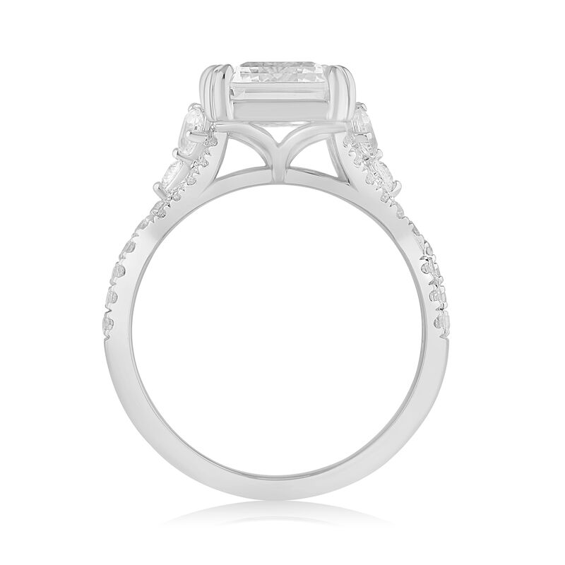 Radiant Lab Grown Diamond 5 2/3ctw. Pear & Round Accent Engagement Ring in 14k White Gold image number null