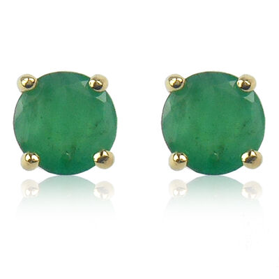 Emerald Brilliant-Cut Stud Earrings in Yellow Gold