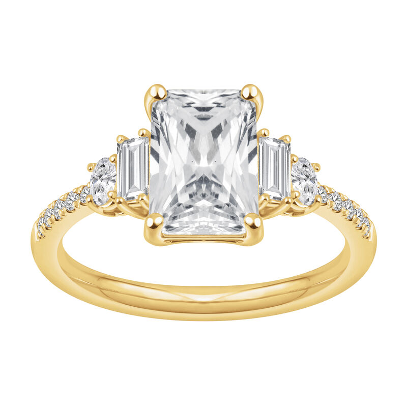 Radiant Lab Grown Diamond 3ctw. Three Stone Engagement Ring in 14k Yellow Gold image number null