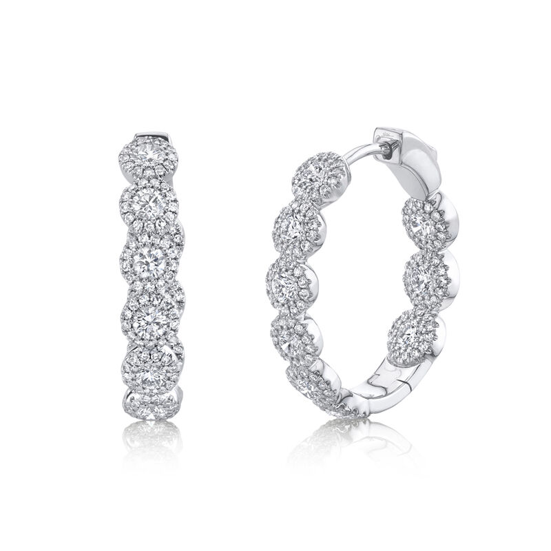 Shy Creation 2.33 ctw Diamond Halo Cluster Hoop Earrings in 14k White Gold SC55010136 image number null