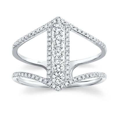 Shy Creation Open Bar Diamond Fashion Ring in 14k White Gold