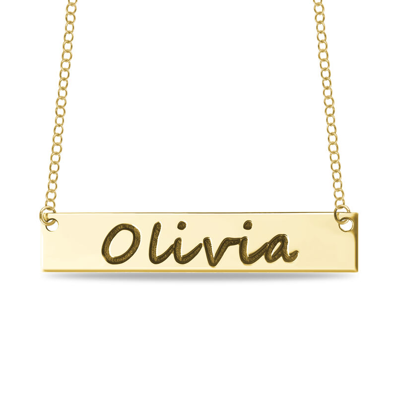 Handwriting Horizontal Bar Necklace in 10k Yellow Gold image number null