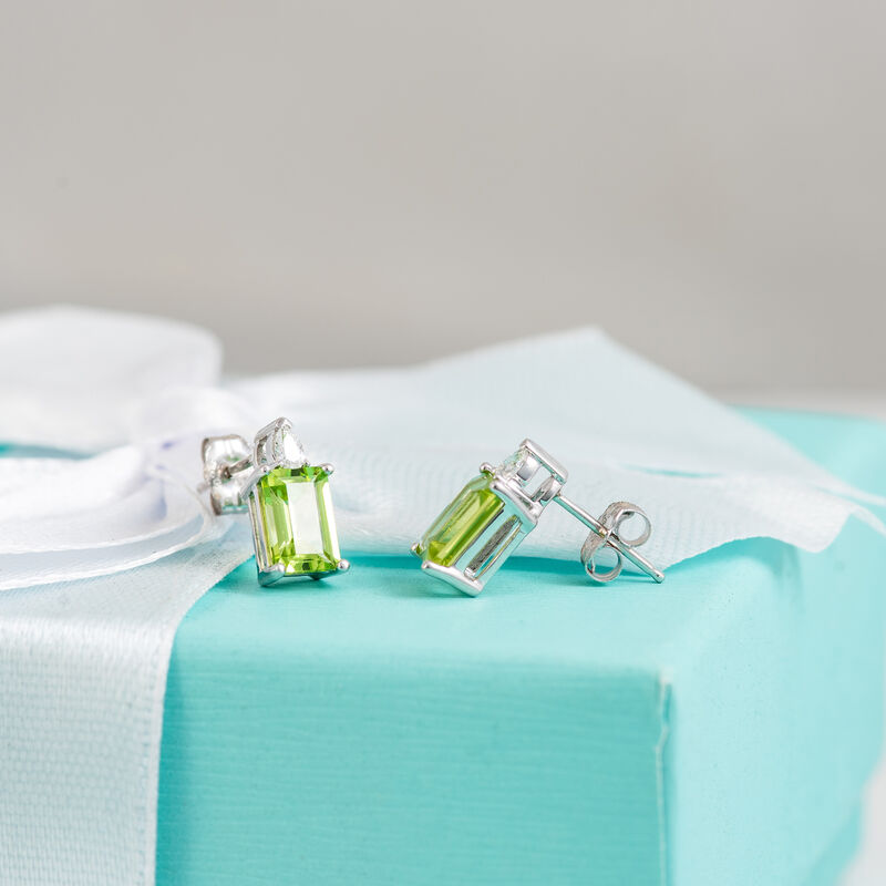 Peridot and Lab Diamond Pear Earrings in White Gold image number null