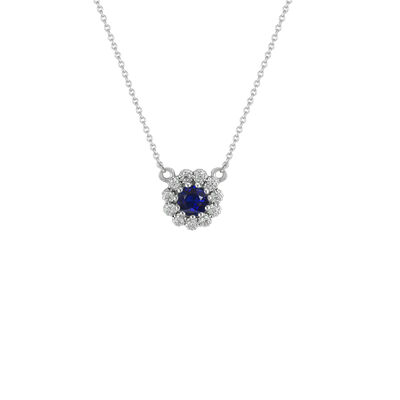 Sapphire & Diamond Flower Pendant in 10k White Gold