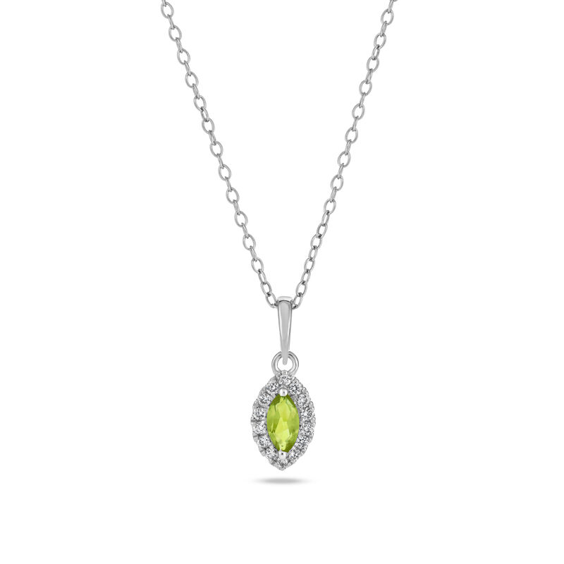 Marquise Peridot Halo Lab Grown Diamond Pendant in Sterling Silver image number null