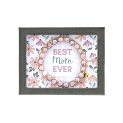 "Best Mom Ever" 8mm Mystic Stone With Gold Filled Wine Glass Charm 7" Bracelet