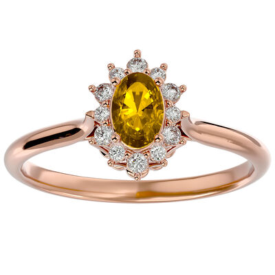 Oval-Cut Citrine & Diamond Halo Ring in 14k Rose Gold