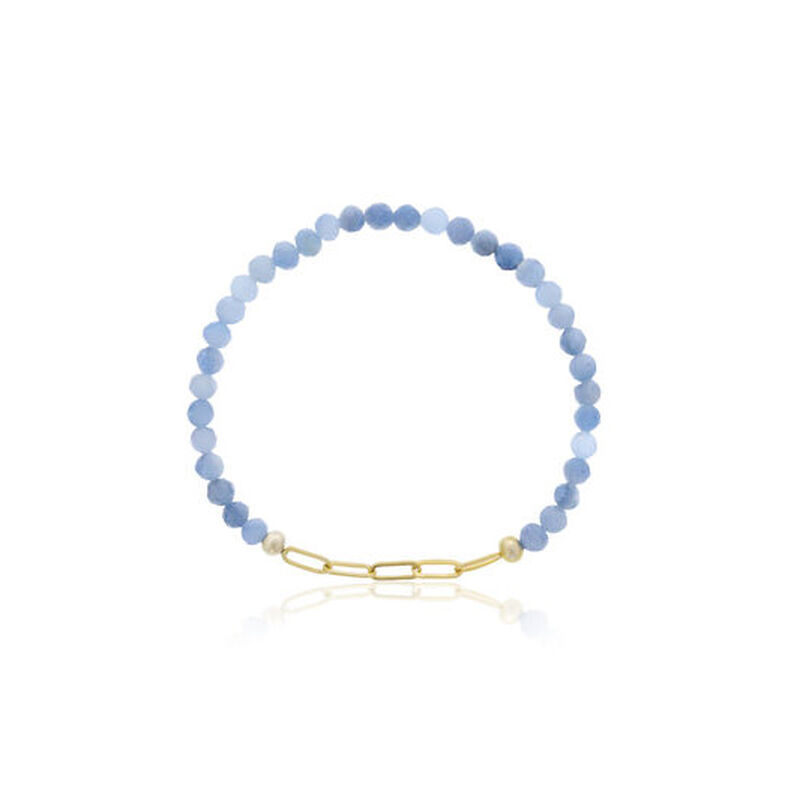 Faceted Aqua Beads With Gold Filled Paperclip Bracelet image number null