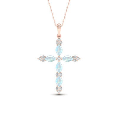 Created Opal & Diamond Cross in 10k Rose Gold