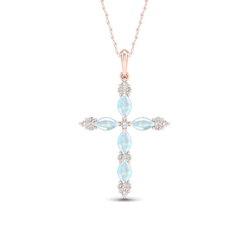 Created Opal & Diamond Cross in 10k Rose Gold image number null