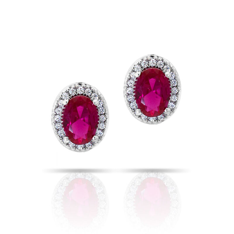 Oval Created Ruby & Diamond Earrings in Sterling Silver image number null