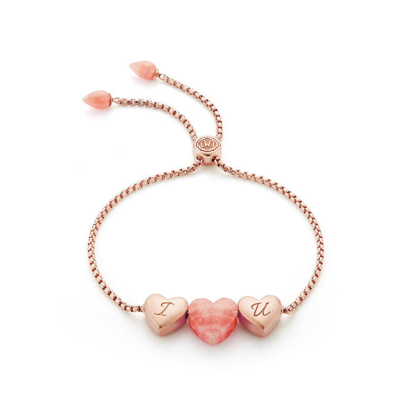 Pink Rhodochrosite "I Love You" Bolo Adjustable Bracelet in Sterling Silver & 14k Gold Plate image number null