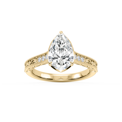 Pear Lab Grown Diamond 2 1/10ctw. Vintage Bezel Engagement Ring in 14k Yellow Gold
