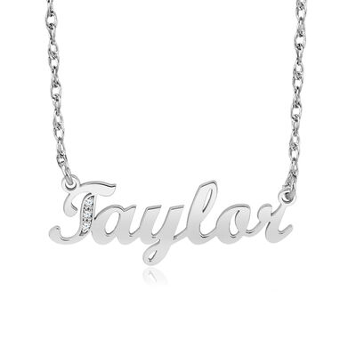 Diamond Accent Personalized Name Necklace in 10k White Gold