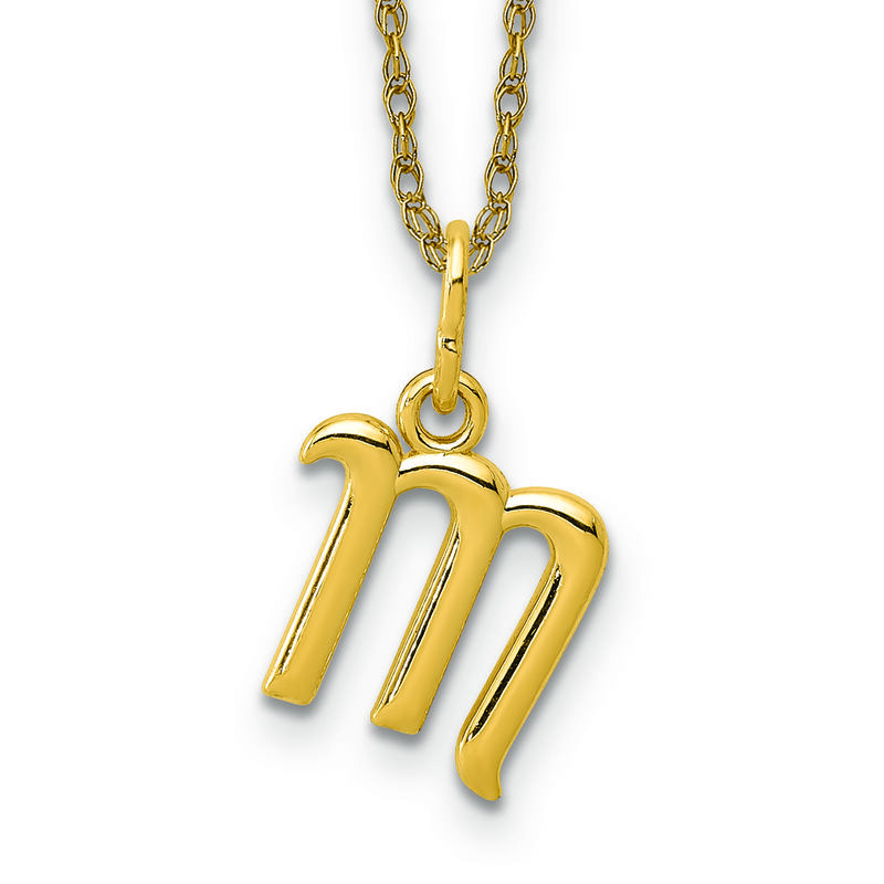 Script M Initial Necklace in 14k Yellow Gold image number null