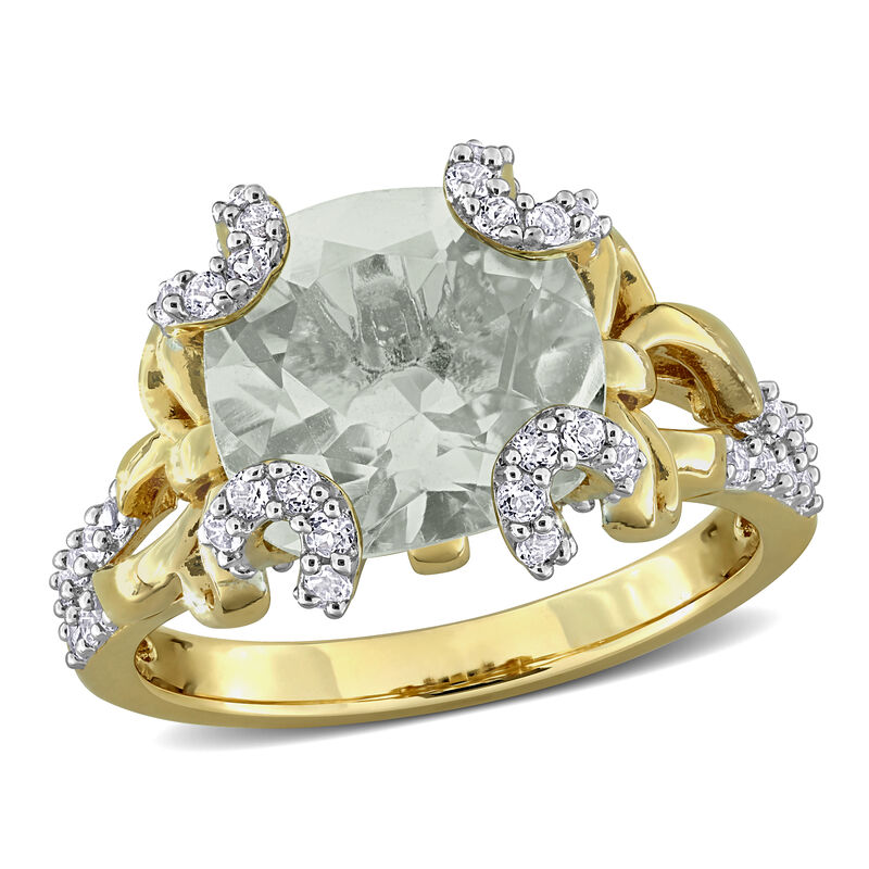 Green Quartz & White Topaz Ring in Gold Plated image number null