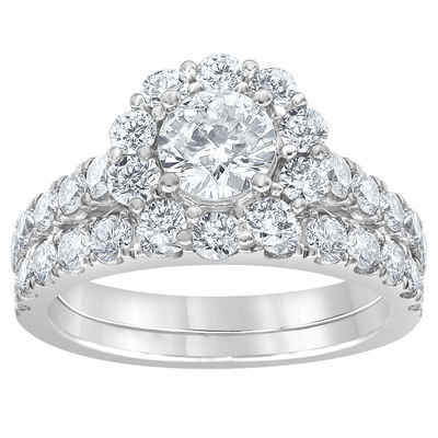 Jenna. Lab Grown 3ctw. Round-Cut Diamond Halo Bridal Set in 14k White Gold