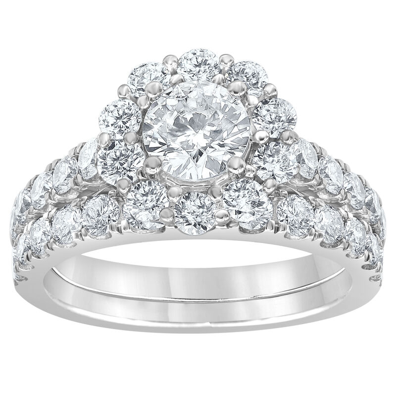 Jenna. Lab Grown 3ctw. Round-Cut Diamond Halo Bridal Set in 14k White Gold image number null