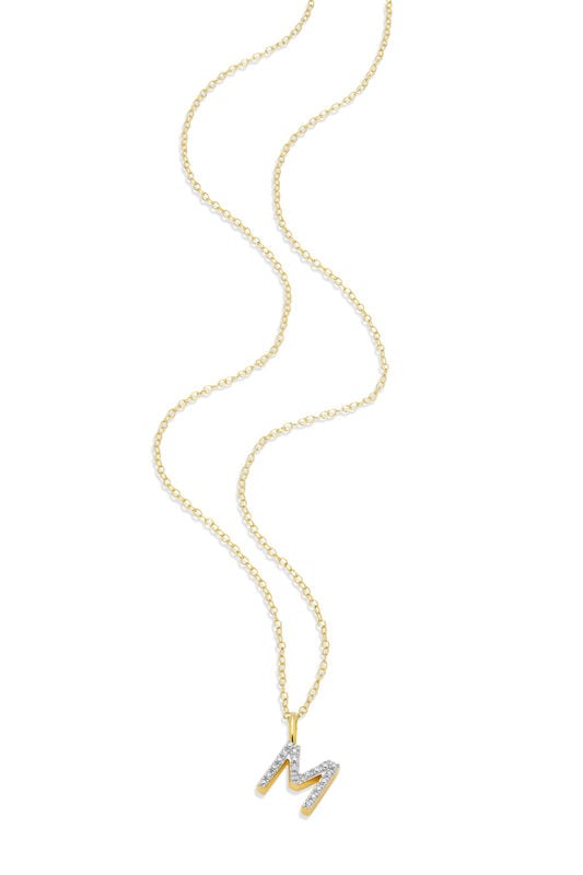 Lab Grown Diamond Letter M Initial Pendant Necklace in 14k Yellow Gold Plated Sterling Silver image number null