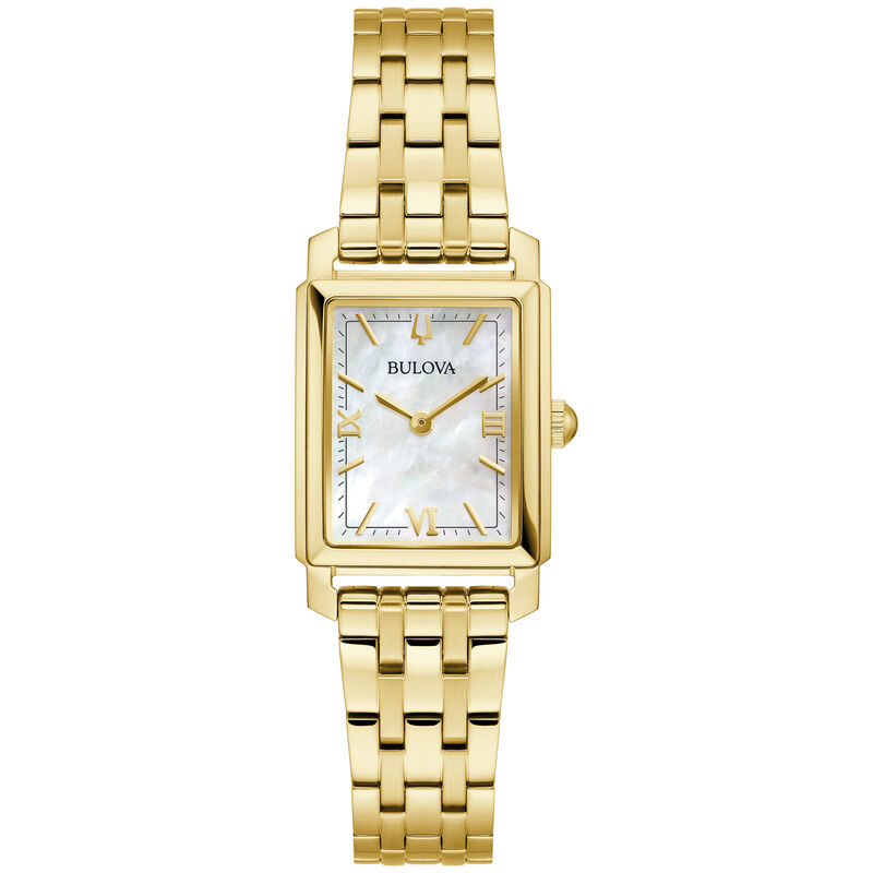 Bulova Ladies' Sutton White Mother of Pearl Dial Yellow IP Bracelet 21mm Watch 97L177 image number null