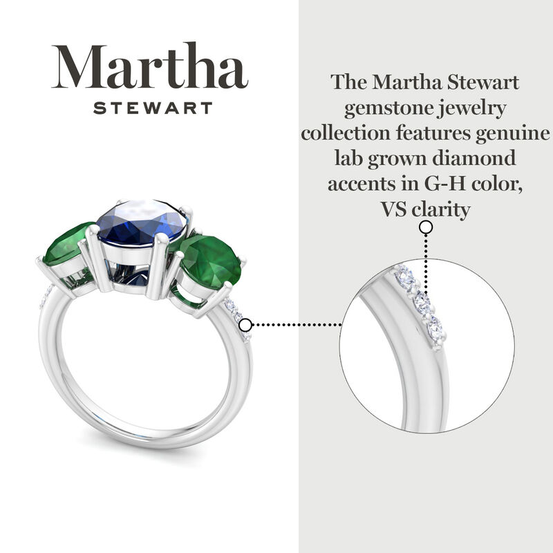 Martha Stewart Oval Sapphire Emerald and Lab Grown Diamond Ring in Sterling Silver image number null