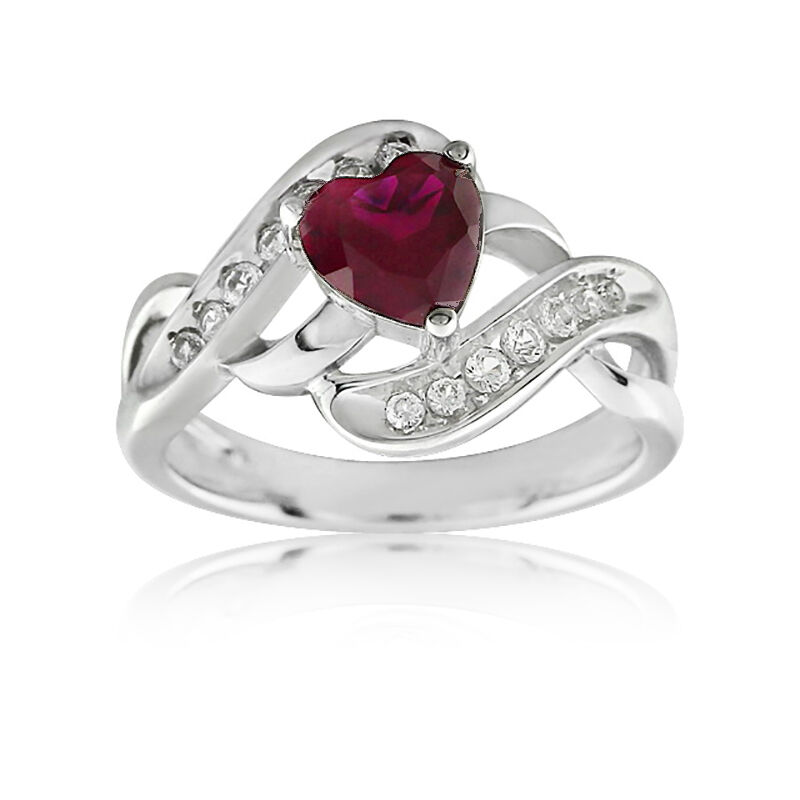 Ruby & White Sapphire Heart Ring in Sterling Silver image number null