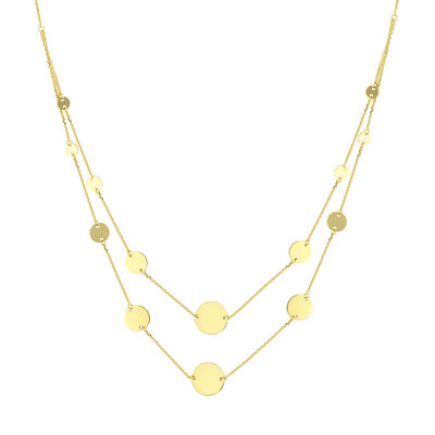 Ladies Graduated Disc Fashion Necklace in 14k Yellow Gold 18"