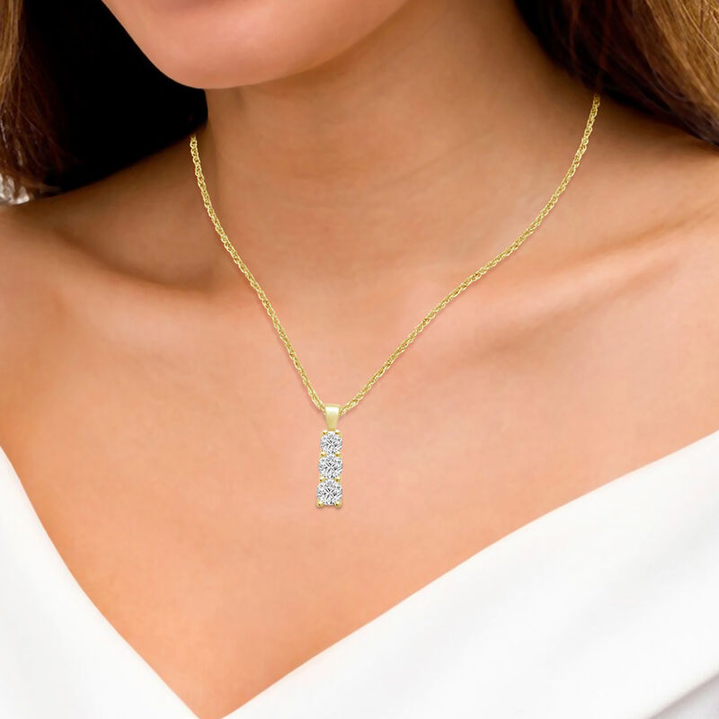 Brilliant-Cut Lab Grown 1/2ctw. Diamond 3-Stone Pendant in 10k Yellow Gold image number null