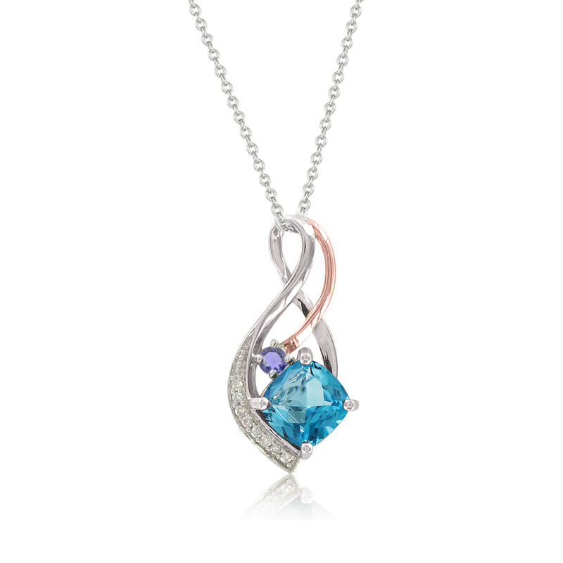 Cushion-Cut Blue Topaz & Iolite Birthstone Pendant in Sterling Silver image number null
