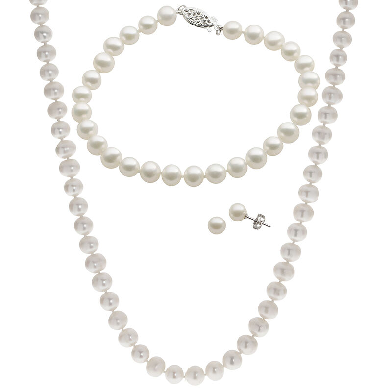 Imperial Pearl Sterling Silver 3-Piece White Freshwater Pearl Jewelry Set image number null