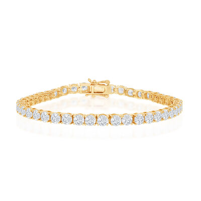 Round CZ Tennis Bracelet in Gold Plated Sterling Silver