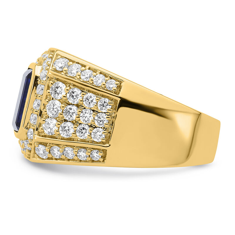 Men's Created Sapphire & Lab Grown Diamond Ring in 10k Yellow Gold image number null
