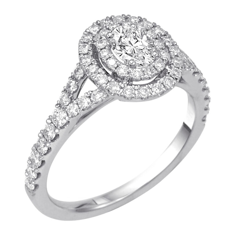 Claire. Oval Diamond Double Halo Engagement Ring in 14k White Gold image number null