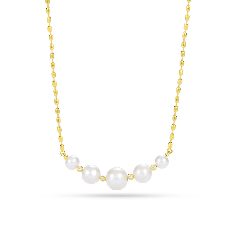 Freshwater Pearl & White Topaz Necklace in Sterling Silver 18k Yellow Gold Plated image number null