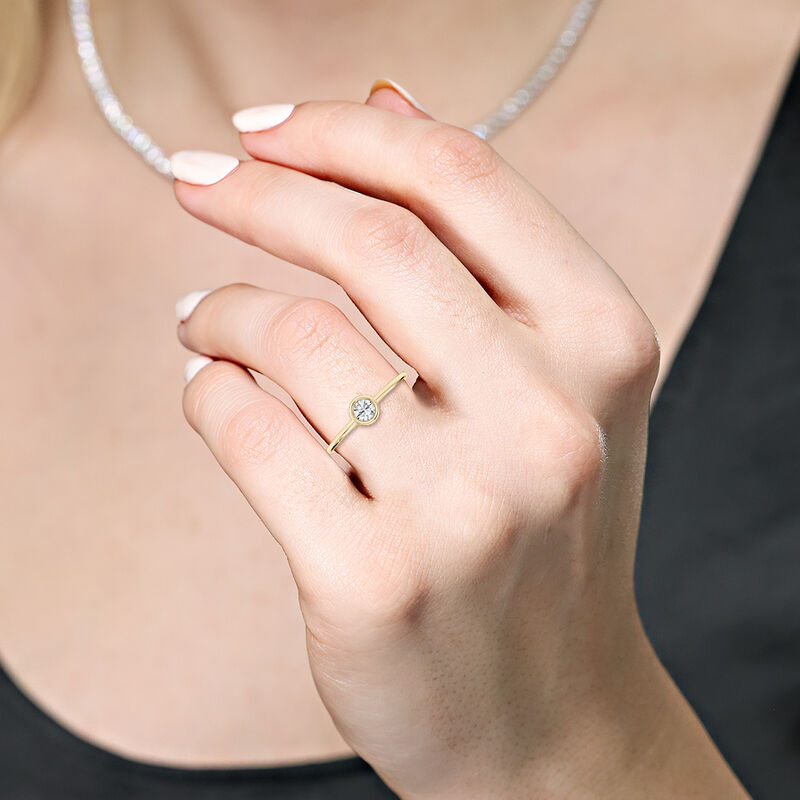 Round Lab Grown Diamond Bezel Petite Solitaire Engagement Ring in 10k Yellow Gold image number null