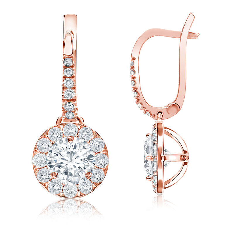 Drop 1½ct. Diamond Halo Earrings in 14k Rose Gold image number null