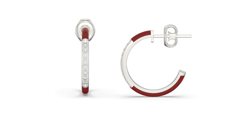 Brilliant-Cut Lab Grown Diamond Red Ceramic Hoop Earrings in Sterling Silver image number null