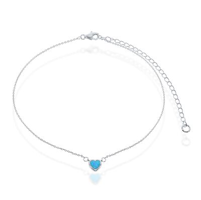 Created Blue Inlay Opal Heart Choker in Sterling Silver 