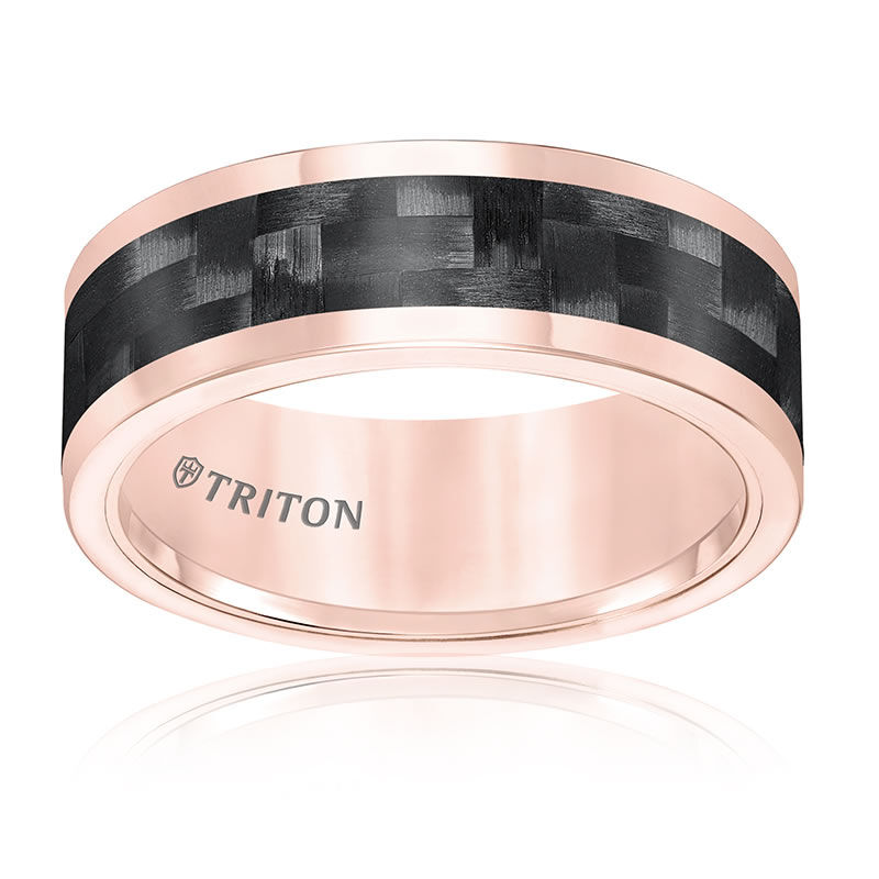 Triton Mens Rose Tungsten Carbide with Black Insert Wedding Band image number null
