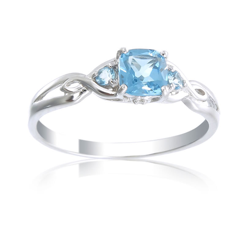 Blue Topaz Sterling Silver Ring with Diamond Accent image number null