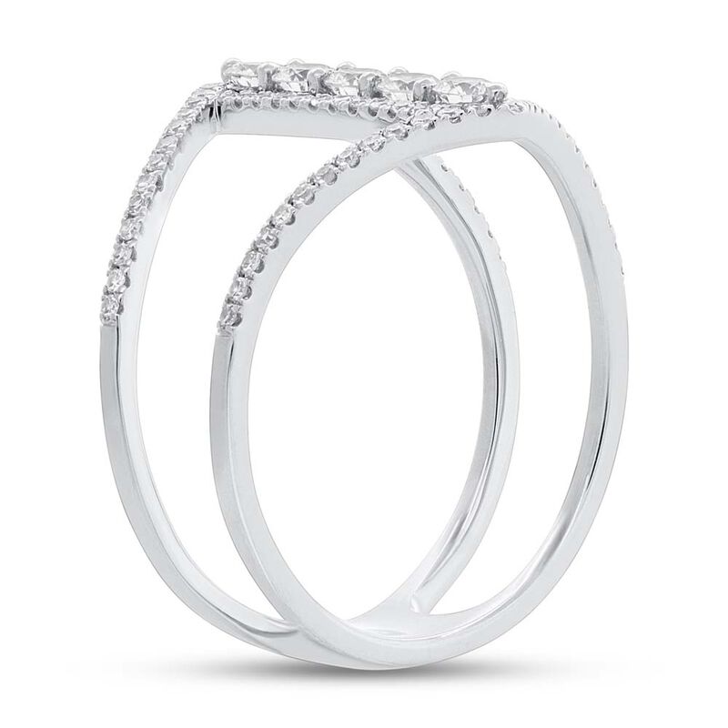 Shy Creation: Diamond Open Bar Fashion Ring in 14k White Gold image number null