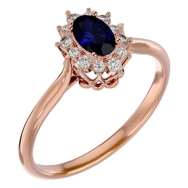 Oval-Cut Sapphire & Diamond Halo Ring in 14k Rose Gold image number null