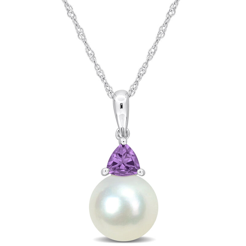 Amethyst & Freshwater Cultured Pearl Necklace in 10k White Gold image number null