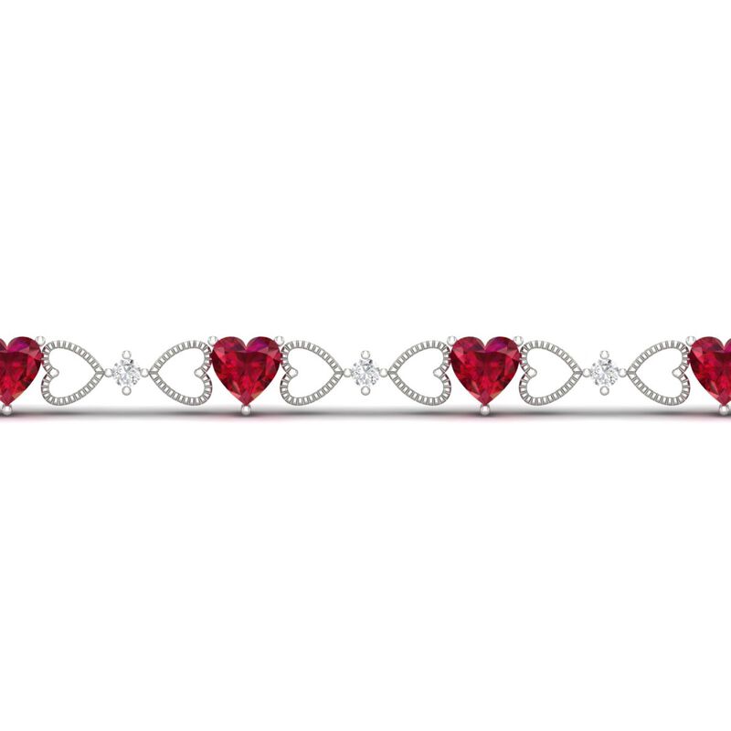 Created Ruby & Created White Sapphire Heart Bracelet in Sterling Silver image number null