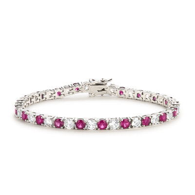 Created Ruby & White Sapphire Gemstone Tennis Bracelet in Sterling Silver
